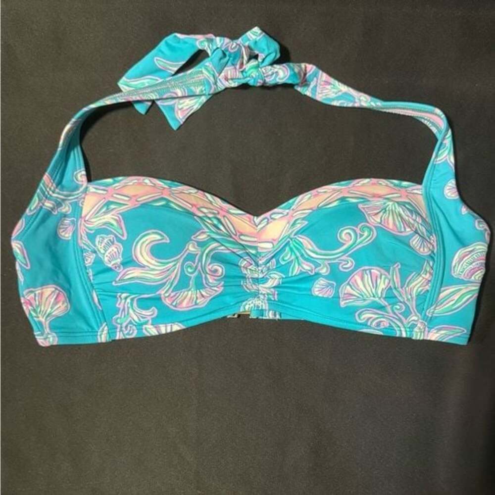 Lilly Pulitzer Turquoise and Pink Floral Bikini Top